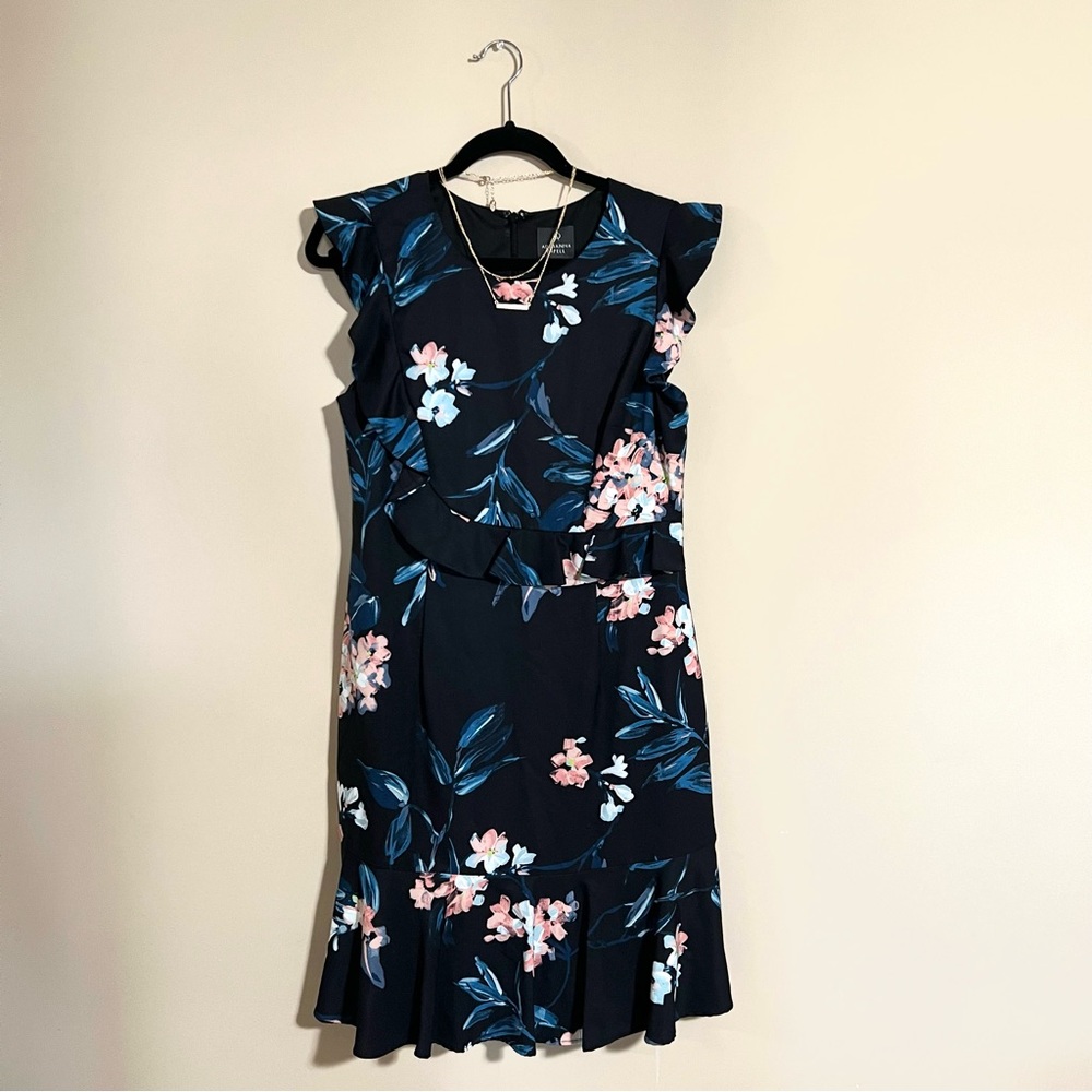 ADRIANNA PAPELL Floral Dress in Navy